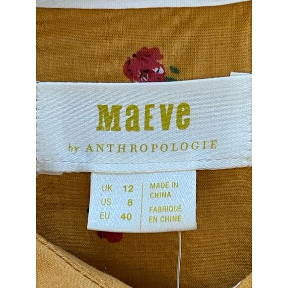 NWT ANTHROPOLOGIE Maeve Women's Mustard Yellow Floral Button Down Size 8 - Picture 7 of 8